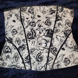 White House Black Market Floral Corset Top - Black and White